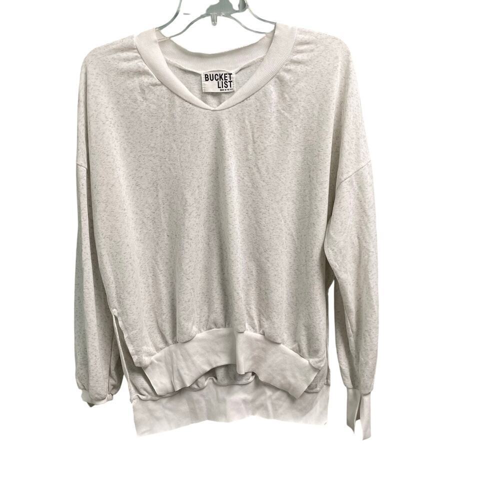 Bucket List VNeck Heathered White Pullover Sweatshirt Sz Small Casual Athleisure